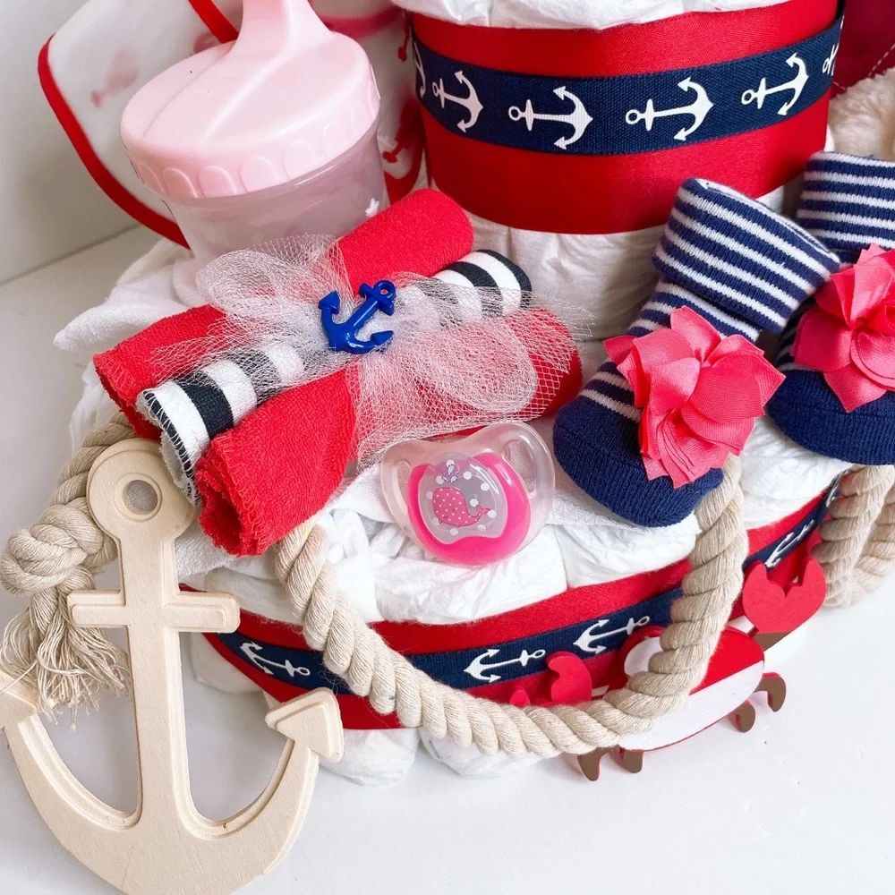 Girl Nautical Diaper Cake, Boat Diaper Cake